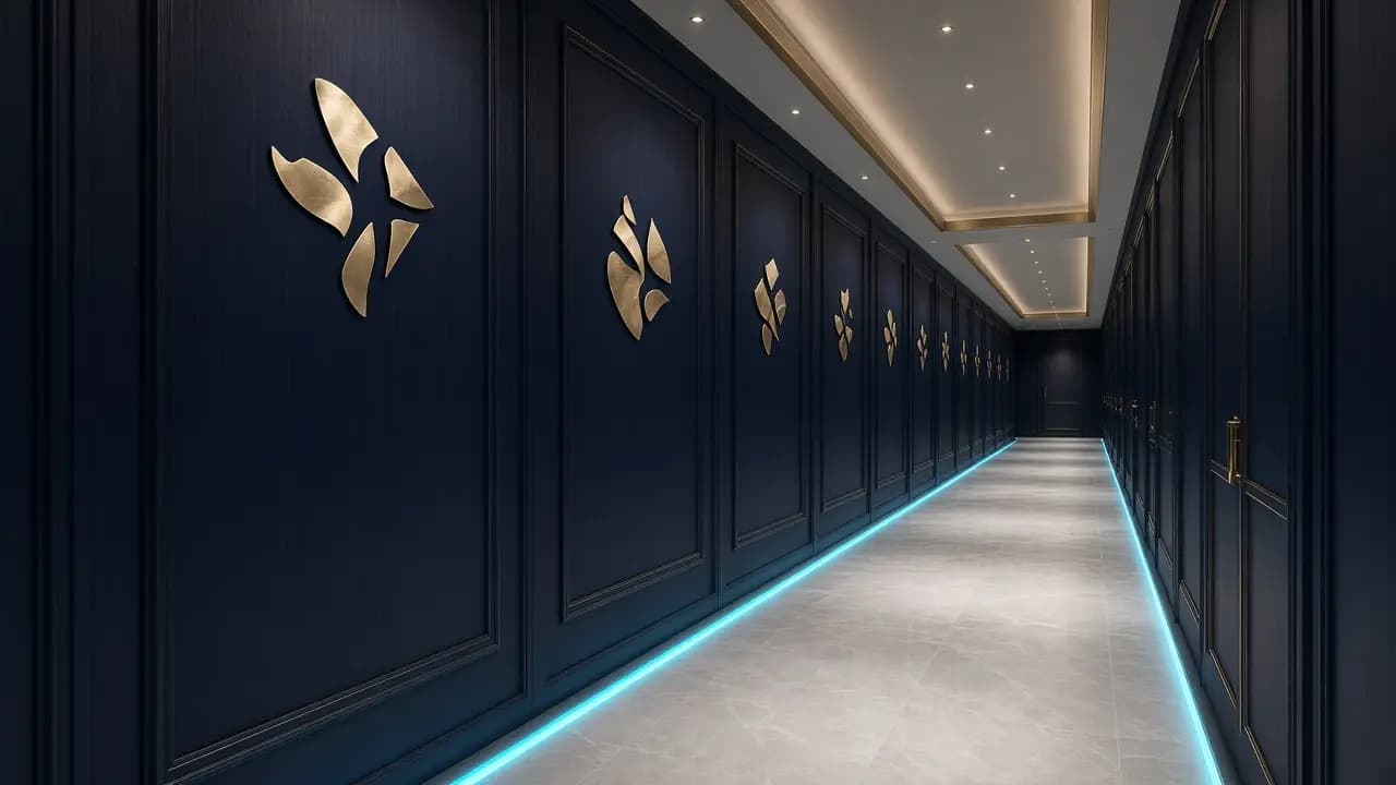 Platinum corridor of a private compute club