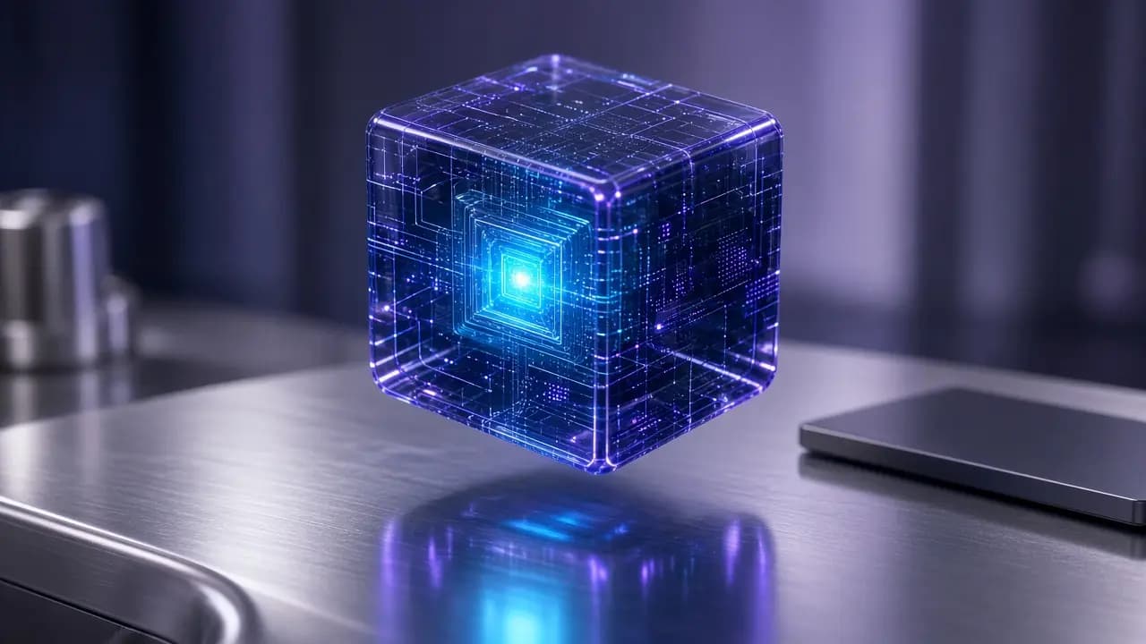 Private virtual machine visualized as a luminous cube