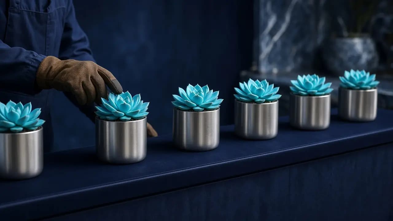 Isolated plants in individual platinum pots
